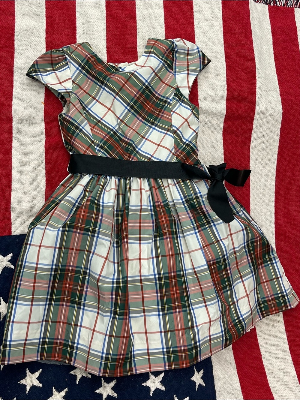 Polo by Ralph Lauren Green Red Blue Plaid Holiday Dress with Black Sash Size 6X